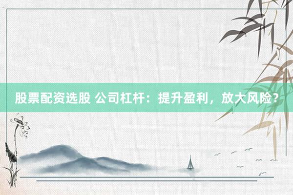 股票配资选股 公司杠杆：提升盈利，放大风险？