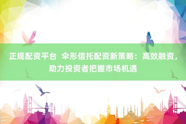 正规配资平台  伞形信托配资新策略：高效融资，助力投资者把握市场机遇
