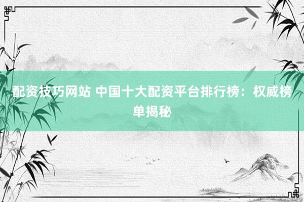 配资技巧网站 中国十大配资平台排行榜：权威榜单揭秘