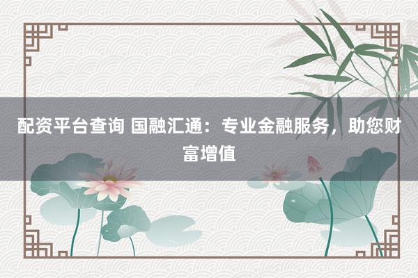 配资平台查询 国融汇通：专业金融服务，助您财富增值