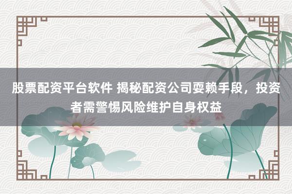 股票配资平台软件 揭秘配资公司耍赖手段，投资者需警惕风险维护自身权益