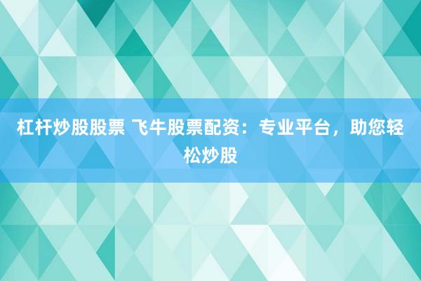杠杆炒股股票 飞牛股票配资：专业平台，助您轻松炒股
