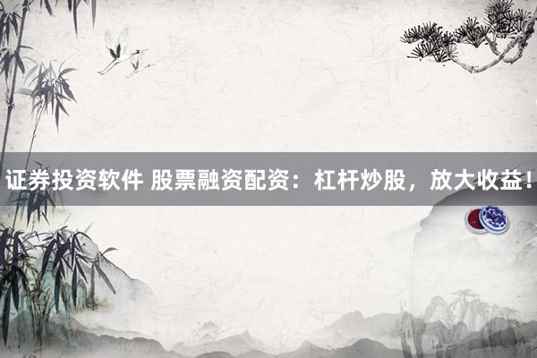 证券投资软件 股票融资配资：杠杆炒股，放大收益！