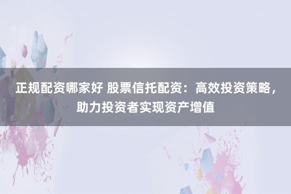 正规配资哪家好 股票信托配资：高效投资策略，助力投资者实现资产增值