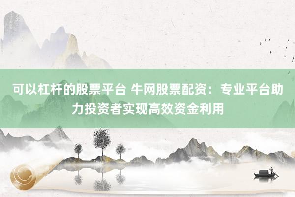 可以杠杆的股票平台 牛网股票配资：专业平台助力投资者实现高效资金利用