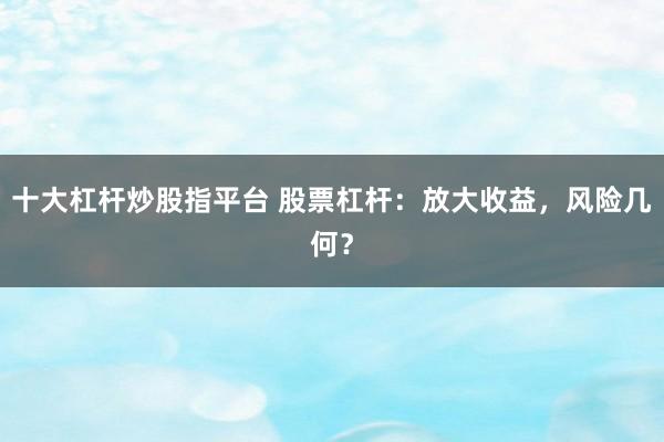 十大杠杆炒股指平台 股票杠杆：放大收益，风险几何？
